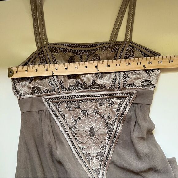 Sue Wong Vintage Silk Dress Y2K Embroidered Bubble Hem Taupe Mini Size XS - Picture 9 of 11